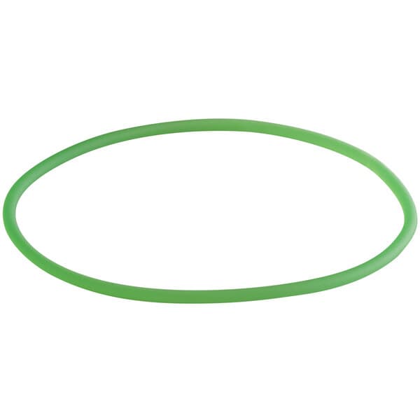 A green rubber belt with oval shapes on a white background.